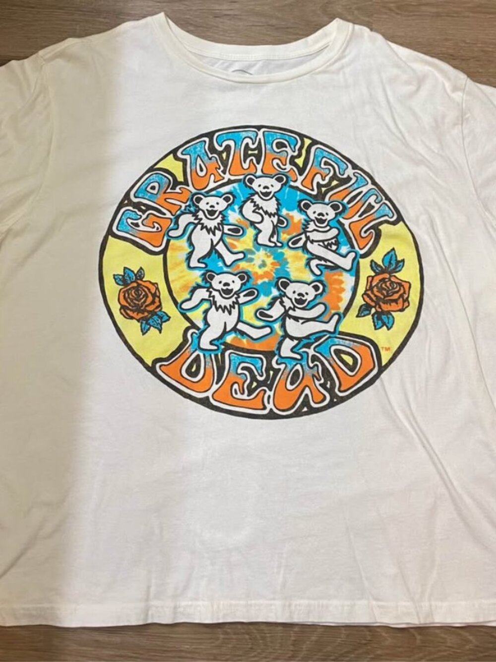 Grateful Dead Dancing Bears T-Shirt 1X Cream Front & Back Graphic
